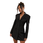Marie-Louise | Sort Blazer Kjole med Enkel Knaplukning