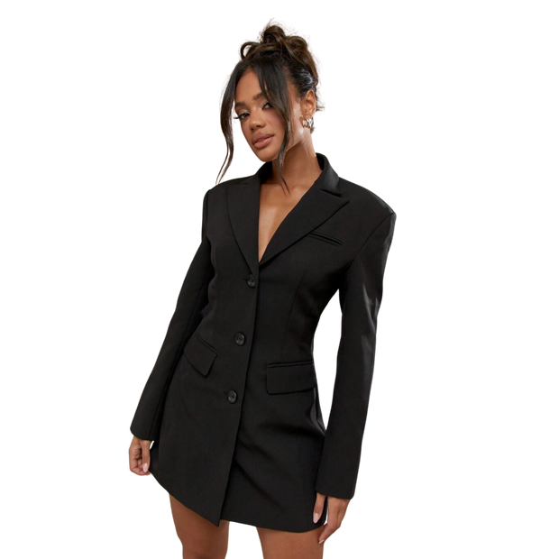 Marie-Louise | Sort Blazer Kjole med Enkel Knaplukning