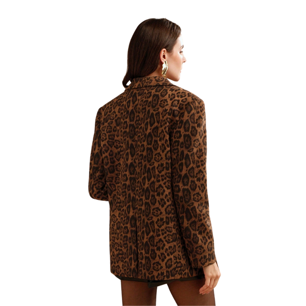 Marie-Claire | Ensfarvet Blazer med Leopardprint