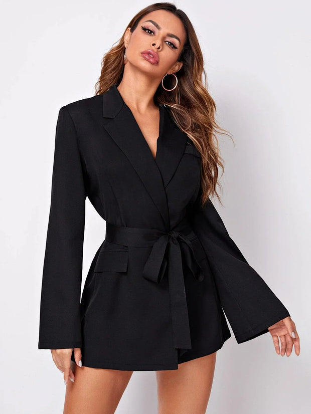 Marie-Ange | Elegant Sort Blazer Kjole med Bælte