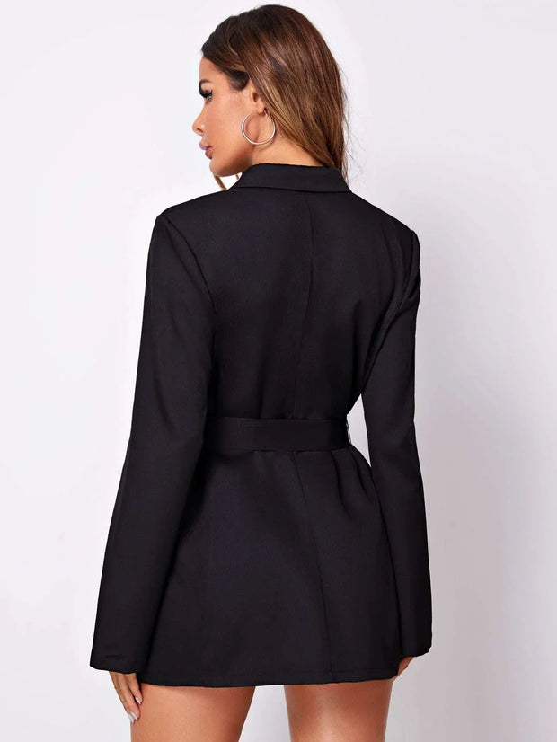 Marie-Ange | Elegant Sort Blazer Kjole med Bælte