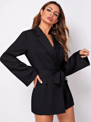 Marie-Ange | Elegant Sort Blazer Kjole med Bælte