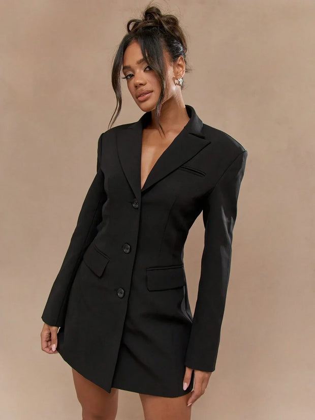 Marie-Louise | Sort Blazer Kjole med Enkel Knaplukning
