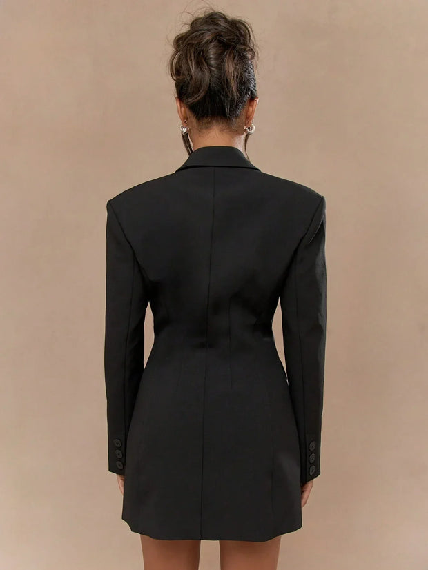 Marie-Louise | Sort Blazer Kjole med Enkel Knaplukning