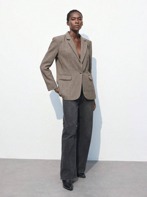 Nicole | Blazer Café Brun med Enkel Knap