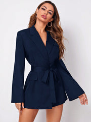 Marie-Ange | Elegant Sort Blazer Kjole med Bælte