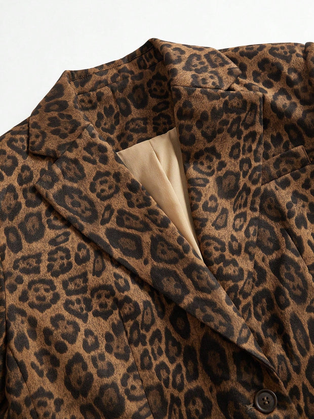 Marie-Claire | Ensfarvet Blazer med Leopardprint