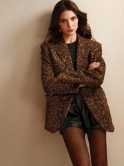 Marie-Claire | Ensfarvet Blazer med Leopardprint
