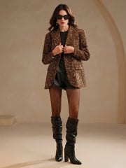Marie-Claire | Ensfarvet Blazer med Leopardprint