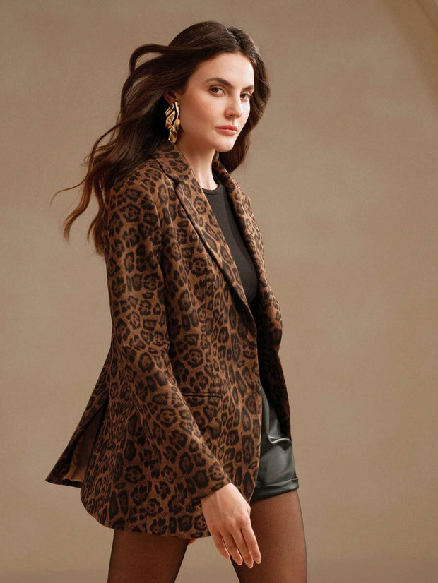 Marie-Claire | Ensfarvet Blazer med Leopardprint