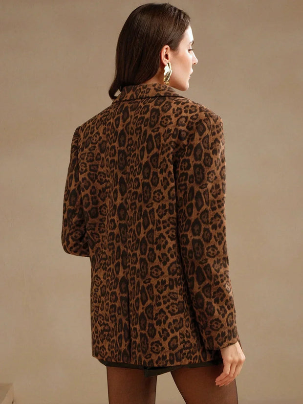Marie-Claire | Ensfarvet Blazer med Leopardprint