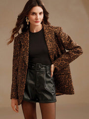 Marie-Claire | Ensfarvet Blazer med Leopardprint