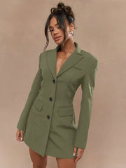 Marie-Louise | Sort Blazer Kjole med Enkel Knaplukning
