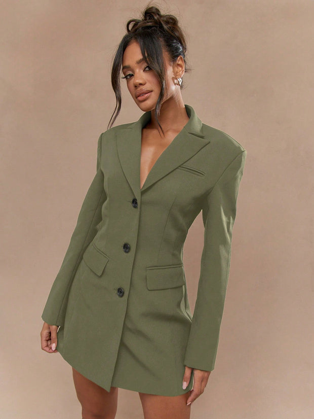 Marie-Louise | Sort Blazer Kjole med Enkel Knaplukning