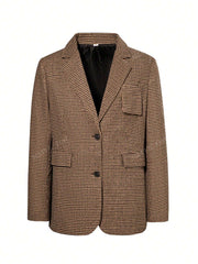 Mathilde | Brun Rute Blazer med Enkel Knaplukning