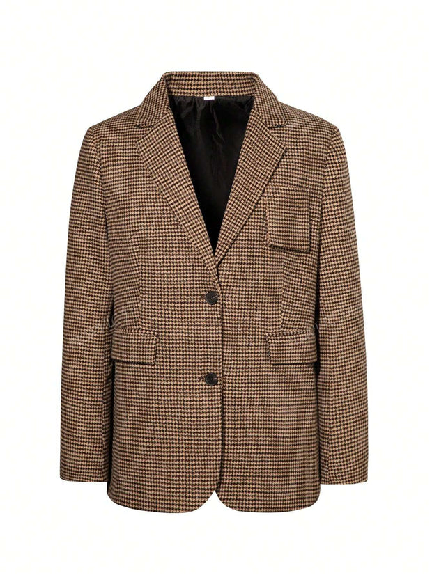 Mathilde | Brun Rute Blazer med Enkel Knaplukning