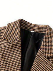 Mathilde | Brun Rute Blazer med Enkel Knaplukning
