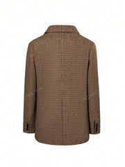 Mathilde | Brun Rute Blazer med Enkel Knaplukning