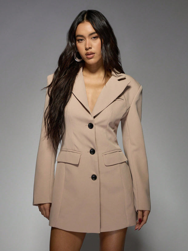 Marie-Louise | Sort Blazer Kjole med Enkel Knaplukning