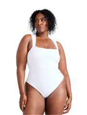 Ribbet bodysuit med firkantet halsudskæring