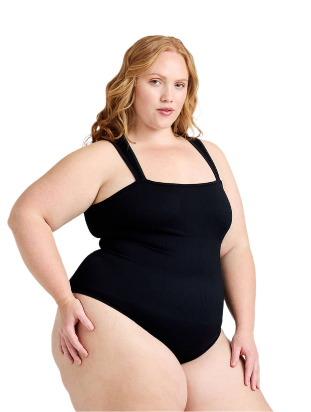 Ribbet bodysuit med firkantet halsudskæring