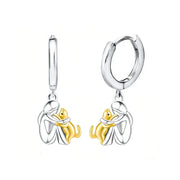 Closed Hoop Earrings with Cat Icon