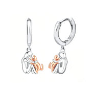 Closed Hoop Earrings with Cat Icon