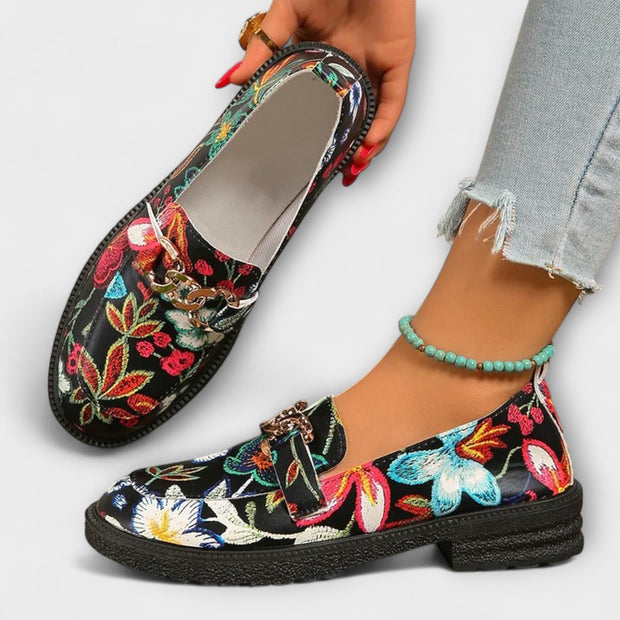 Orla – Multicoloured Loafers with Floral Design
