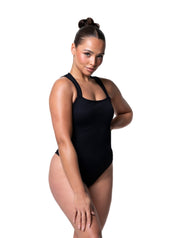 Ribbet bodysuit med firkantet halsudskæring
