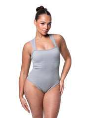 Ribbet bodysuit med firkantet halsudskæring