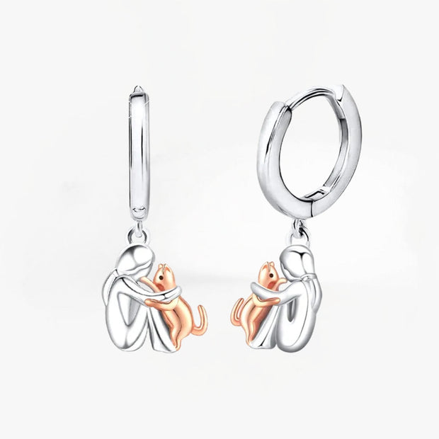 Closed Hoop Earrings with Cat Icon